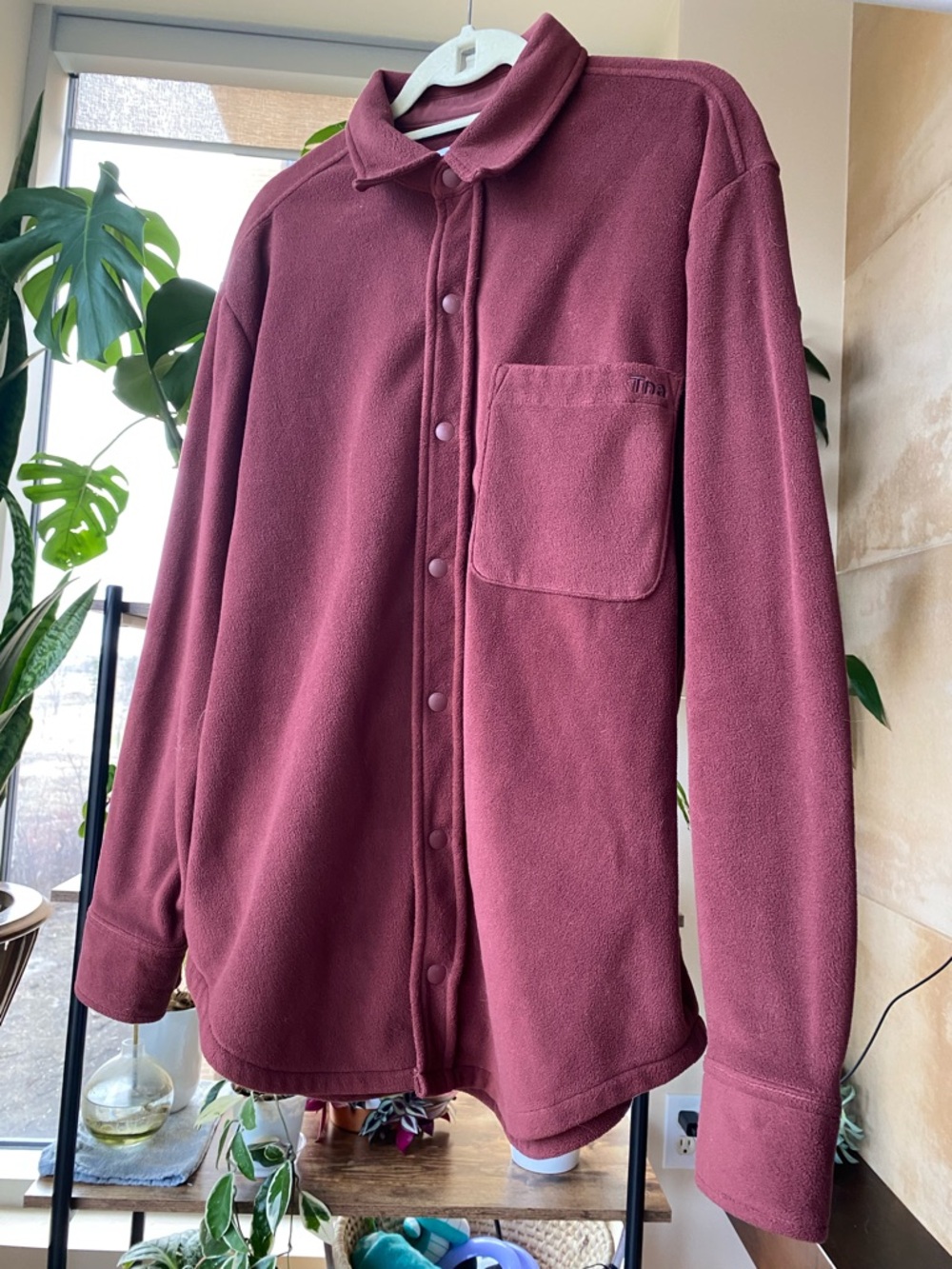 TNA Aritzia Polar Fleece Maroon Button-Up